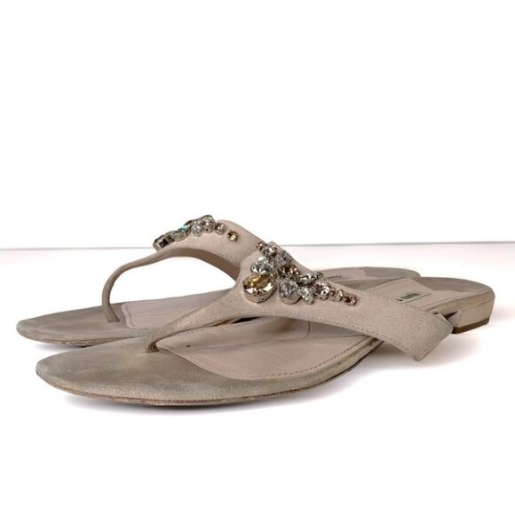 MIU MIU designer leather stones faux diamonds sandals - Picture 3 of 10